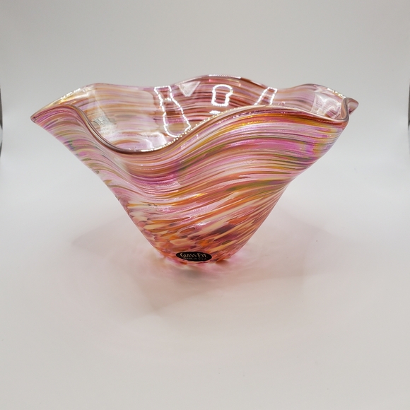 Beautiful PNW Seattle Glass-Eye Studio Art Glass Wave Bowl "Flamingo". EUC. - Picture 10 of 10